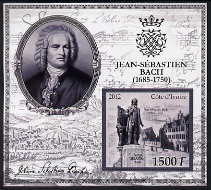 Ivory Coast 2012 Johann Sebastian Bach large perf s/sheet unmounted mint, stamps on personalities, stamps on bach, stamps on music, stamps on composers, stamps on organ