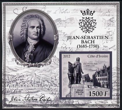 Ivory Coast 2012 Johann Sebastian Bach large imperf s/sheet unmounted mint, stamps on personalities, stamps on bach, stamps on music, stamps on composers, stamps on organ