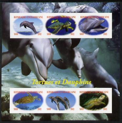 Central African Republic 2012 Turtles & Dolphins imperf sheetlet containing 6 values unmounted mint. Note this item is privately produced and is offered purely on its the..., stamps on marine life, stamps on turtles, stamps on dolphins