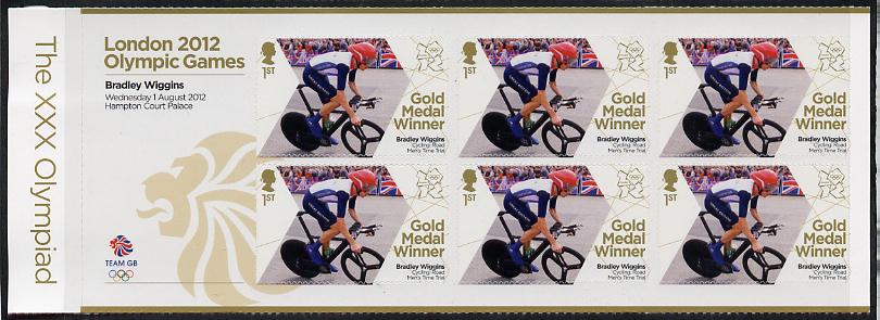 Great Britain 2012 London Olympic Games Team Great Britain Gold Medal Winner #02 - Bradley Wiggins (Road Cycling) self adhesive sheetlet containing 6 x first class values..., stamps on olympics, stamps on self adhesive, stamps on london, stamps on bicycles