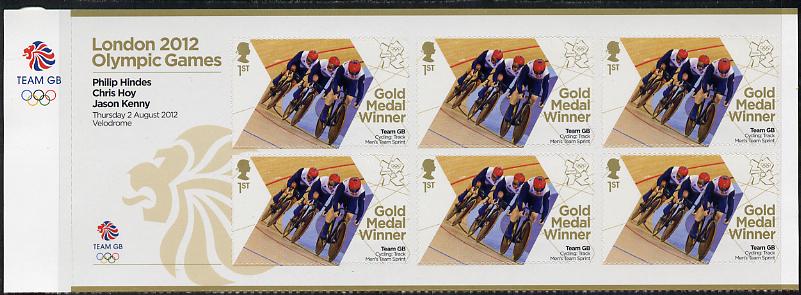 Great Britain 2012 London Olympic Games Team Great Britain Gold Medal Winner #05 - Philip Hindes, Chris Hoy & Jason Kenny (Track Cycling) self adhesive sheetlet containin..., stamps on olympics, stamps on self adhesive, stamps on london, stamps on bicycles