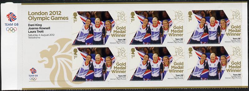 Great Britain 2012 London Olympic Games Team Great Britain Gold Medal Winner #11 - Dani King, Joanna Rowsell & Laura Trott (Track Cycling) self adhesive sheetlet containi..., stamps on olympics, stamps on self adhesive, stamps on london, stamps on bicycles