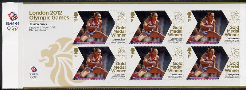 Great Britain 2012 London Olympic Games Team Great Britain Gold Medal Winner #12 - Jessica Ennis (Heptathlon) self adhesive sheetlet containing 6 x first class values unm..., stamps on olympics, stamps on self adhesive, stamps on london, stamps on athletics