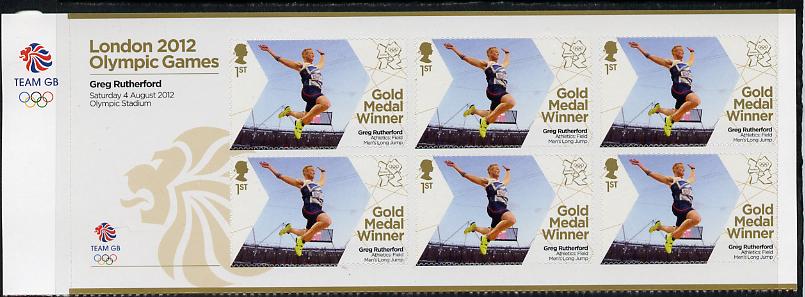 Great Britain 2012 London Olympic Games Team Great Britain Gold Medal Winner #13 - Greg Rutherford (Long Jump) self adhesive sheetlet containing 6 x first class values un..., stamps on olympics, stamps on self adhesive, stamps on london, stamps on athletics, stamps on long jump