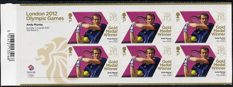 Great Britain 2012 London Olympic Games Team Great Britain Gold Medal Winner #16 - Andy Murray (Tennis) self adhesive sheetlet containing 6 x first class values unmounted mint, stamps on , stamps on  stamps on olympics, stamps on  stamps on self adhesive, stamps on  stamps on london, stamps on  stamps on tennis