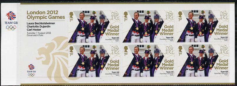 Great Britain 2012 London Olympic Games Team Great Britain Gold Medal Winner #20 - Laura Bechtolsheimer, Charlotte Dujardin & Carl Hester (Equestrian) self adhesive sheetlet containing 6 x first class values unmounted mint, stamps on olympics, stamps on self adhesive, stamps on london, stamps on horses, stamps on jumping