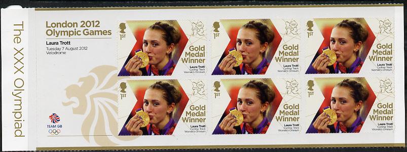 Great Britain 2012 London Olympic Games Team Great Britain Gold Medal Winner #21 - Laura Trott (Track Cycling) self adhesive sheetlet containing 6 x first class values unmounted mint, stamps on olympics, stamps on self adhesive, stamps on london, stamps on bicycles