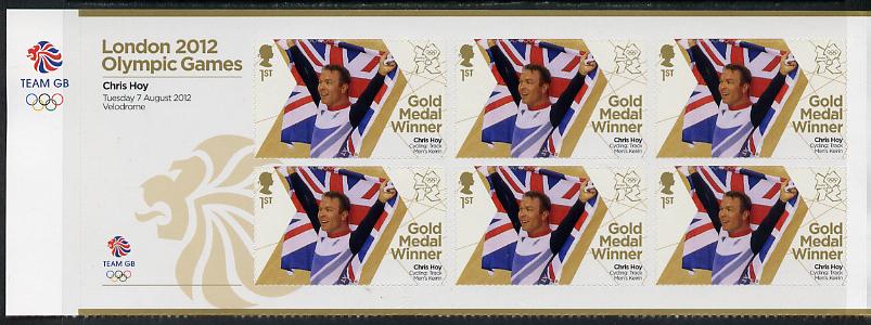 Great Britain 2012 London Olympic Games Team Great Britain Gold Medal Winner #22 - Chris Hoy (Track Cycling) self adhesive sheetlet containing 6 x first class values unmounted mint, stamps on olympics, stamps on self adhesive, stamps on london, stamps on bicycles