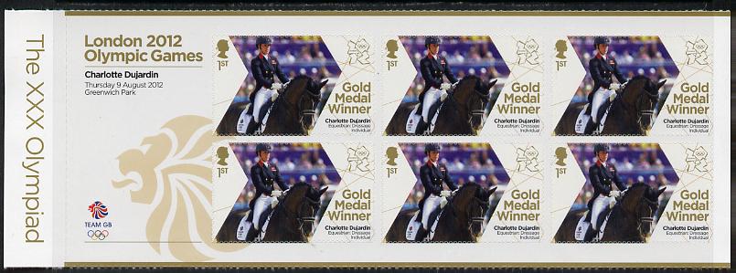 Great Britain 2012 London Olympic Games Team Great Britain Gold Medal Winner #23 - Charlotte Dujardin (Equestrian) self adhesive sheetlet containing 6 x first class value..., stamps on olympics, stamps on self adhesive, stamps on london, stamps on horses, stamps on 
