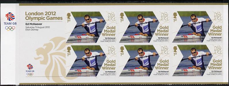 Great Britain 2012 London Olympic Games Team Great Britain Gold Medal Winner #26 - Ed McKeevert (Men's Canoe Sprint) self adhesive sheetlet containing 6 x first class values unmounted mint, stamps on olympics, stamps on self adhesive, stamps on london, stamps on rowing, stamps on canoes