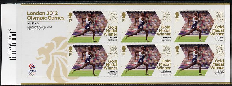 Great Britain 2012 London Olympic Games Team Great Britain Gold Medal Winner #27 - Mo Farah (5,000m) self adhesive sheetlet containing 6 x first class values unmounted mint, stamps on olympics, stamps on self adhesive, stamps on london, stamps on athletics, stamps on running