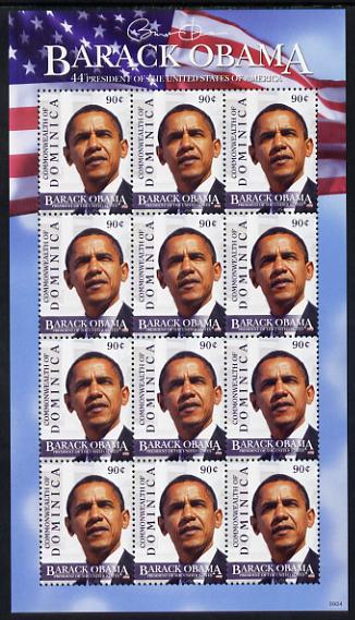 Dominica 2009 Inauguration of Pres Barack Obama perf sheetlet of 12 x 90c unmounted mint, SG 3633, stamps on personalities, stamps on usa presidents, stamps on american, stamps on masonics, stamps on masonry, stamps on obama