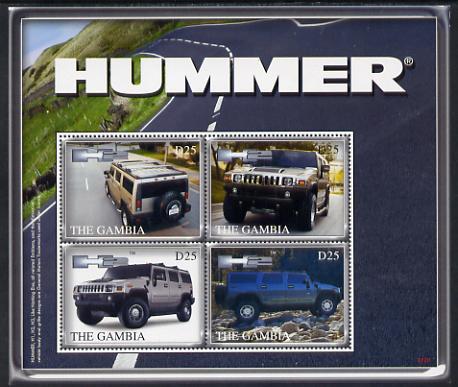Gambia 2007 General Motors Hummer H2 perf sheetlet of 4 unmounted mint, SG 5146a, stamps on cars, stamps on trucks