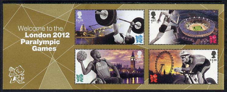 Great Britain 2012 London Paralympic Games perf m/sheet unmounted mint, stamps on , stamps on  stamps on olympics, stamps on  stamps on london, stamps on  stamps on disabled, stamps on  stamps on weights, stamps on  stamps on weightlifting, stamps on  stamps on running, stamps on  stamps on basketball, stamps on  stamps on bicycles