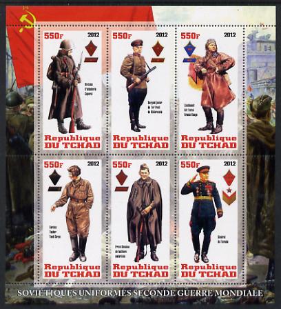 Chad 2012 Uniforms of the Second World War - Russia perf sheetlet containing 6 values unmounted mint, stamps on , stamps on  ww2 , stamps on militaria, stamps on uniforms