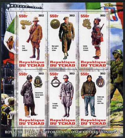 Chad 2012 Uniforms of the Second World War - Italy perf sheetlet containing 6 values unmounted mint, stamps on , stamps on  ww2 , stamps on militaria, stamps on uniforms, stamps on 