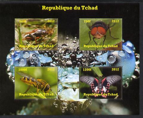 Chad 2012 Insects perf sheetlet containing 4 values unmounted mint. Note this item is privately produced and is offered purely on its thematic appeal. , stamps on insects