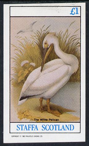Staffa 1982 Birds #10 (White Pelican) imperf souvenir sheet (Â£1 value) unmounted mint, stamps on birds