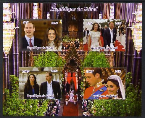 Chad 2012 Royal Wedding - William & Kate #1 perf sheetlet containing 4 values unmounted mint , stamps on royal wedding, stamps on royalty, stamps on william, stamps on kate