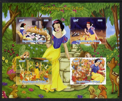 Chad 2012 Disneys Snow White & the Seven Dwarfs imperf sheetlet containing 4 values unmounted mint. Note this item is privately produced and is offered purely on its them..., stamps on disney, stamps on films, stamps on movies, stamps on cinema, stamps on cartoons, stamps on fairy tales