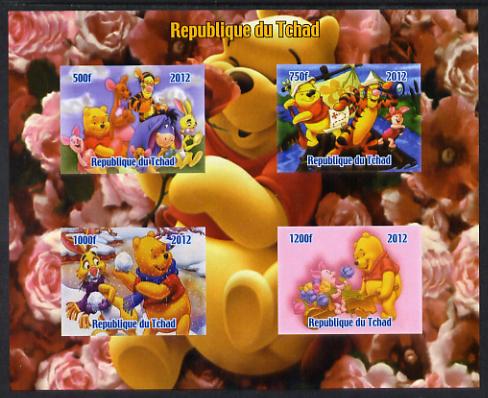 Chad 2012 Disney's Winnie the Pooh imperf sheetlet containing 4 values unmounted mint. Note this item is privately produced and is offered purely on its thematic appeal. , stamps on disney, stamps on films, stamps on movies, stamps on cinema, stamps on cartoons, stamps on fairy tales, stamps on bears