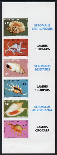 Wallis & Futuna 1984 Sea Shells - 3rd series imperf proof set of 6 in issued colours on thin glossy card unmounted mint as SG 428-33, stamps on , stamps on  stamps on shells, stamps on  stamps on marine life