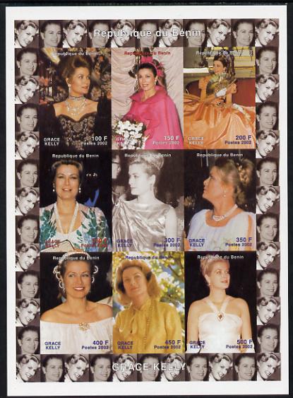 Benin 2002 Grace Kelly #2 imperf sheetlet containing 9 values unmounted mint. Note this item is privately produced and is offered purely on its thematic appeal, stamps on personalities, stamps on music, stamps on entertainments, stamps on women, stamps on films, stamps on cinema, stamps on 