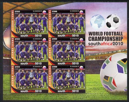 Sierra Leone 2010 Football World Cup Chamipnships - the team from Slovakia in special sheet of 6 unmounted mint as SG 4717, stamps on football