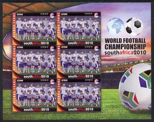 Sierra Leone 2010 Football World Cup Chamipnships - the team from Serbia in special sheet of 6 unmounted mint as SG 4726, stamps on football