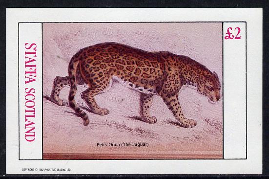 Staffa 1982 Animals (Jaguar) imperf deluxe sheet (Â£2 value) unmounted mint, stamps on animals    cats