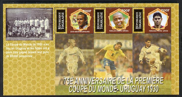 Togo 2005 Football - 75th Anniversary of First World Cup perf sheetlet containing 3 values unmounted mint. Note this item is privately produced and is offered purely on its thematic appeal, stamps on football