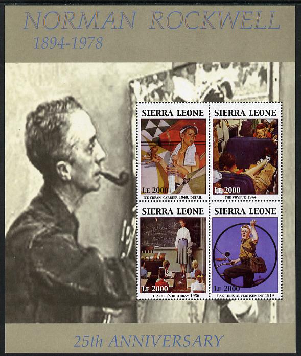 Sierra Leone 2004 25th Death Anniversary of Norman Rockwell perf sheetlet containing 4 values unmounted mint SG MS 4182, stamps on personalities, stamps on arts, stamps on rockwell