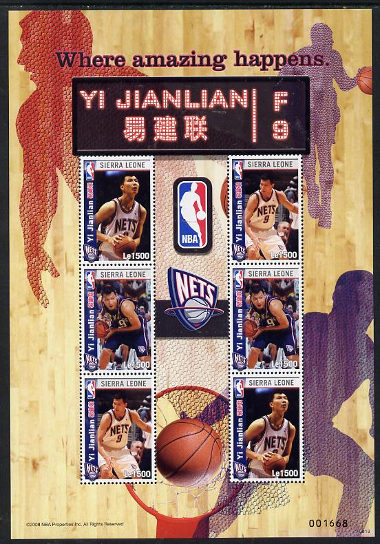 Sierra Leone 2009 National Basketball Association - Yi Jianlian perf sheetlet containing 6 values unmounted mint SG MS 4650, stamps on personalities, stamps on sport, stamps on basketball