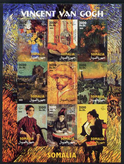 Somalia 2002 Paintings by Vincent Van Gogh imperf sheetlet containing 9 values unmounted mint. Note this item is privately produced and is offered purely on its thematic ..., stamps on arts, stamps on van gogh
