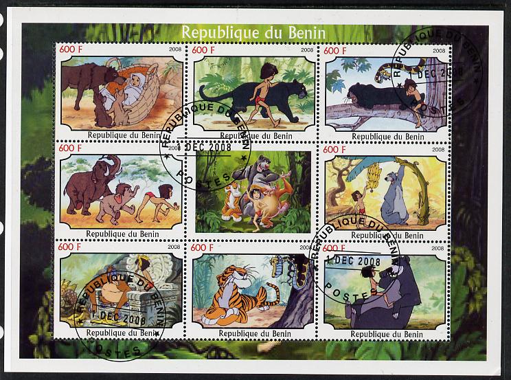 Benin 2008 Disneys Jungle Book perf sheetlet containing 8 values plus label fine cto used, stamps on disney, stamps on elephants, stamps on snakes, stamps on bananas, stamps on tigers, stamps on films, stamps on cinema, stamps on cartoons