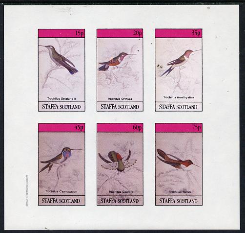 Staffa 1982 Hummingbirds #05 imperf set of 6 values (15p to 75p) unmounted mint, stamps on birds, stamps on humming-birds, stamps on hummingbirds