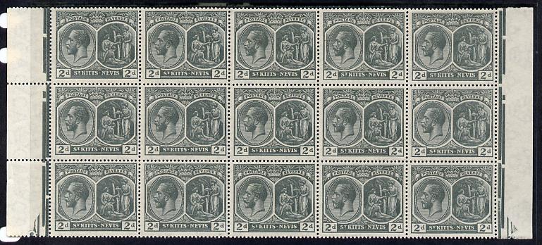 St Kitts-Nevis 1920-22 KG5 MCA Medicinal Spring 2d slate-grey marginal block of 15 Rows 4, 5 & 6 unmounted mint SG 27, stamps on , stamps on  kg5 , stamps on 