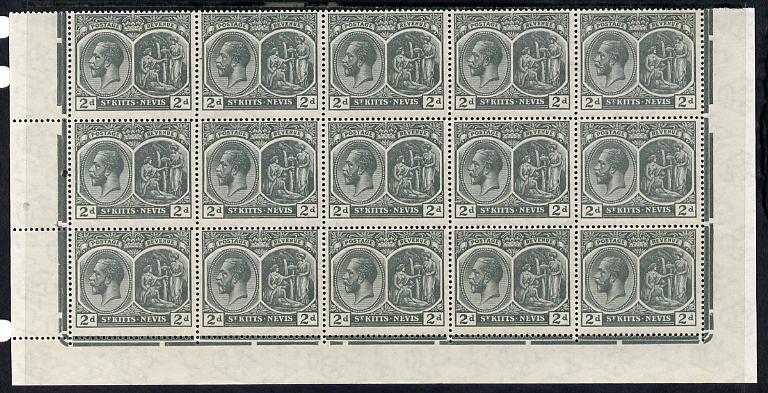 St Kitts-Nevis 1920-22 KG5 MCA Medicinal Spring 2d slate-grey marginal block of 15 Rows 10, 11 & 12 without plate nos unmounted mint SG 27, stamps on , stamps on  kg5 , stamps on 
