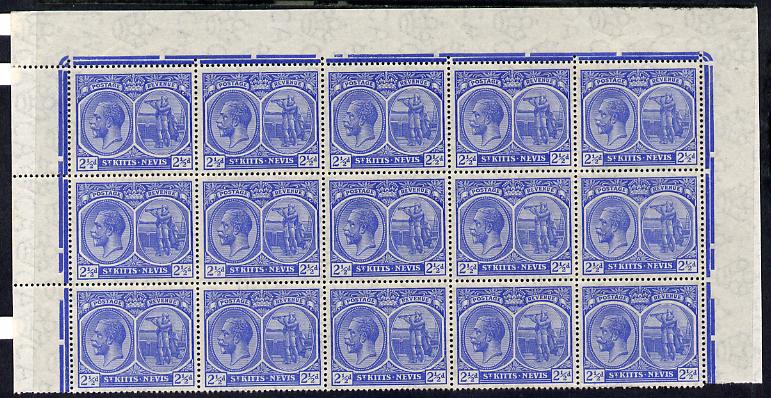 St Kitts-Nevis 1920-22 KG5 MCA Columbus 2.5d ultramarine marginal block of 15 Rows 1, 2 & 3 unmounted mint SG 28, stamps on , stamps on  kg5 , stamps on 