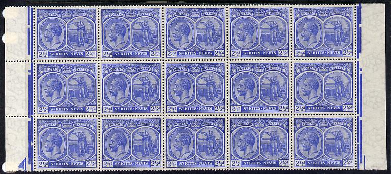 St Kitts-Nevis 1920-22 KG5 MCA Columbus 2.5d ultramarine marginal block of 15 Rows 4, 5 & 6 unmounted mint SG 28, stamps on , stamps on  kg5 , stamps on 