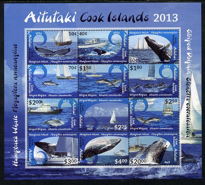 Cook Islands - Aitutaki 2013 Whales & Ships definitive perf sheetlet containing set of 12 values unmounted mint , stamps on marine life, stamps on whales, stamps on ships