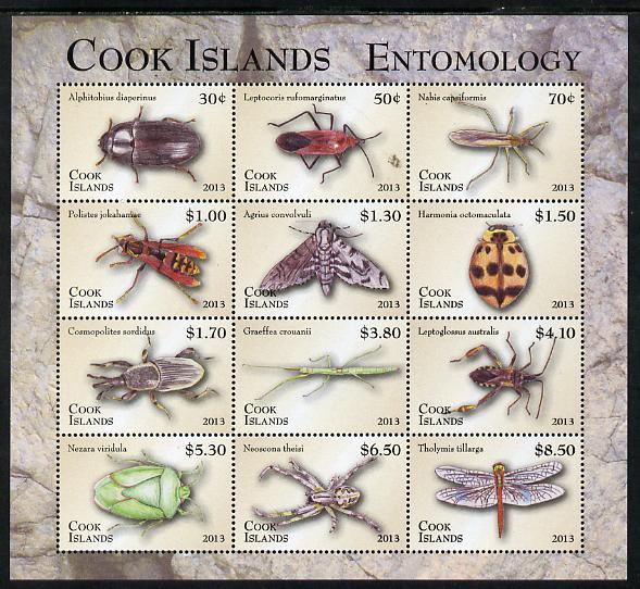 Cook Islands 2013 Entomology definitive perf sheetlet of 12 values unmounted mint , stamps on insects, stamps on butterflies