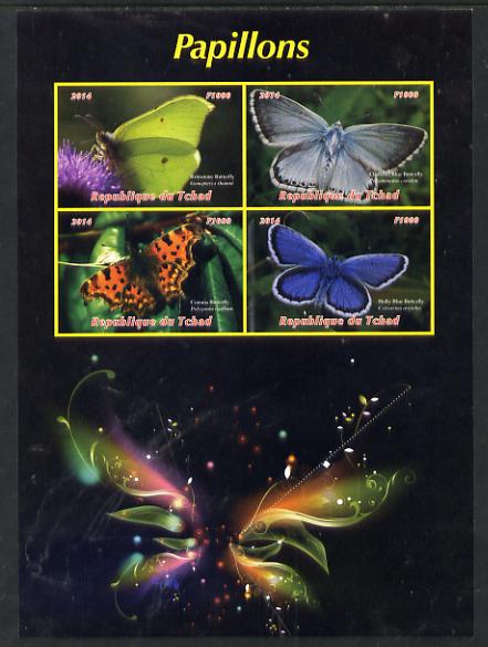 Chad 2014 Butterflies #1 large imperf sheetlet containing 4 values unmounted mint. Note this item is privately produced and is offered purely on its thematic appeal. . , stamps on butterflies