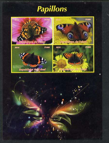 Chad 2014 Butterflies #2 large imperf sheetlet containing 4 values unmounted mint. Note this item is privately produced and is offered purely on its thematic appeal. . , stamps on butterflies
