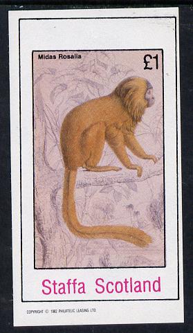 Staffa 1982 Primates (Midas Rosalia) imperf souvenir sheet (Â£1 value) unmounted mint, stamps on animals    apes