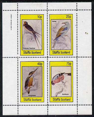Staffa 1982 Birds #11 (Swallow, Bullfinch, Kingfisher & Roller) imperf  set of 4 values (10p to 75p) unmounted mint, stamps on birds   kingfisher