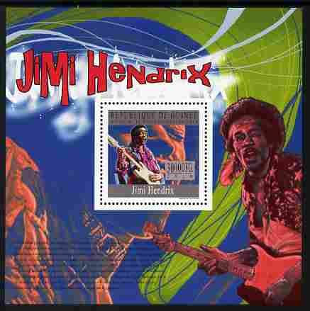 Guinea - Conakry 2010 Jimi Hendrix perf m/sheet unmounted mint, stamps on , stamps on  stamps on music, stamps on  stamps on hendrix, stamps on  stamps on pops, stamps on  stamps on rock, stamps on  stamps on 