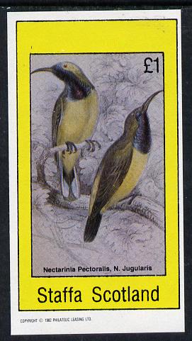 Staffa 1982 Birds #12 (Nectarinia Pectoralis) imperf souvenir sheet (£1 value) unmounted mint, stamps on birds