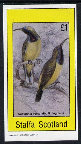 Staffa 1982 Birds #12 (Nectarinia Pectoralis) imperf souvenir sheet (Â£1 value) unmounted mint, stamps on birds