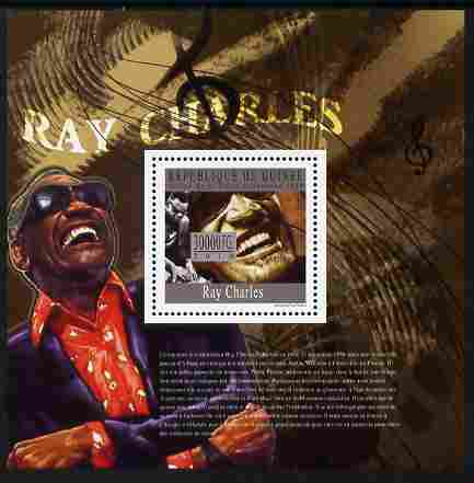 Guinea - Conakry 2010 Ray Charles perf m/sheet unmounted mint, stamps on , stamps on  stamps on music, stamps on  stamps on hendrix, stamps on  stamps on pops, stamps on  stamps on rock, stamps on  stamps on blind, stamps on  stamps on disabled